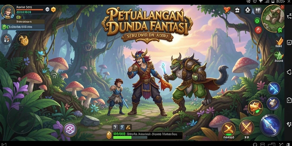 Screenshot utama 8055 menampilkan karakter utama menjelajahi dunia fantasi.