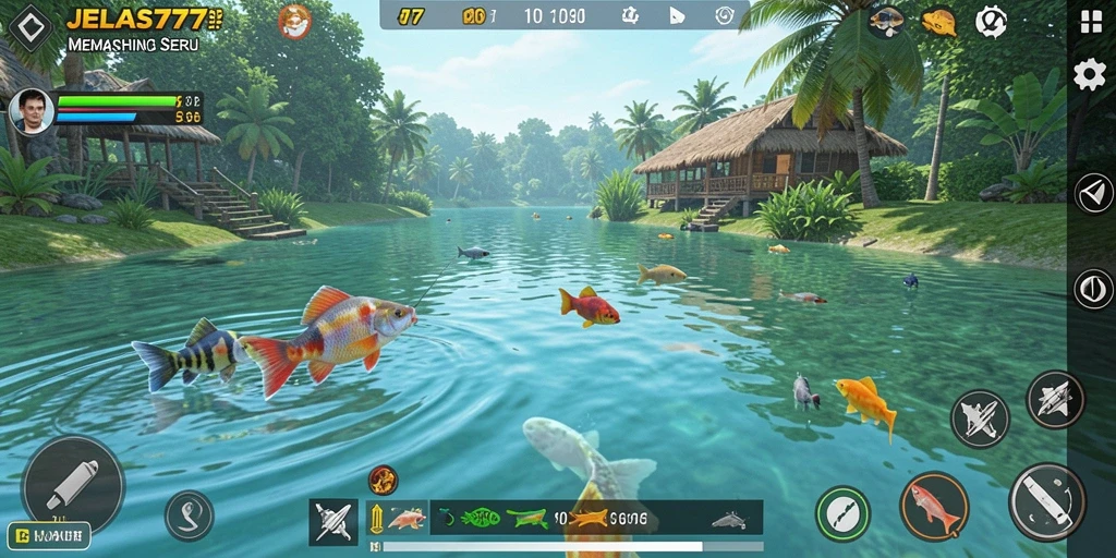 Gameplay JELAS777 dengan pemandangan memancing yang memukau.