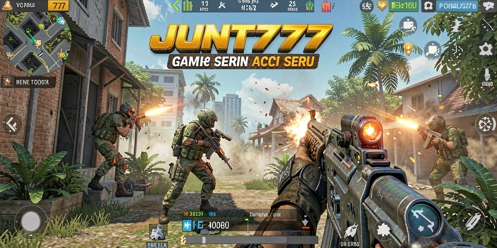 Screenshot utama JNT777 menunjukkan aksi intens dalam pertempuran TPS.