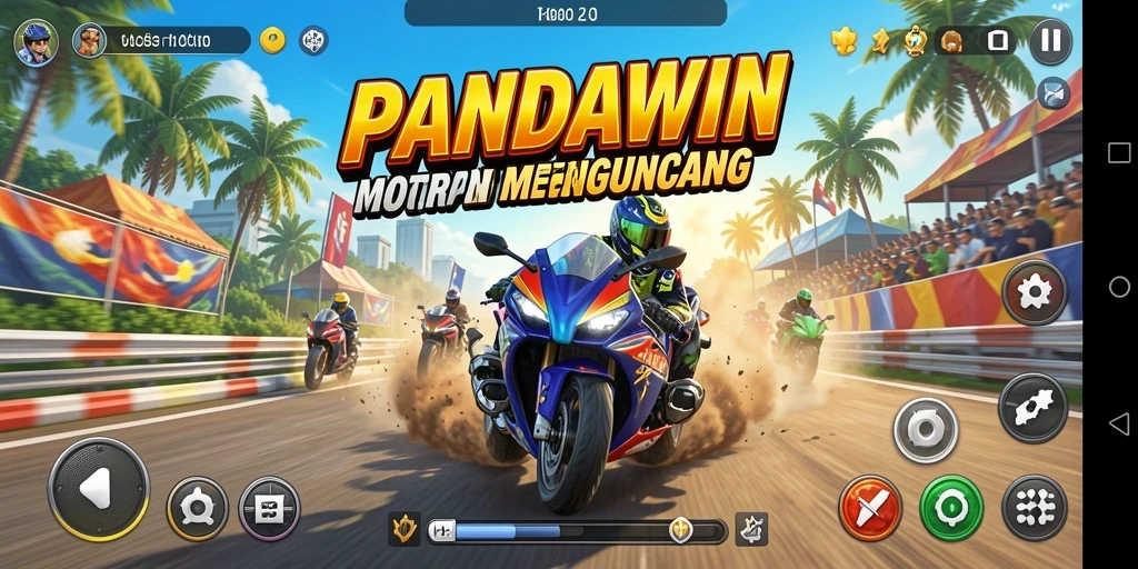 Tampilan gameplay balapan motor di PANDAWIN yang mengesankan.