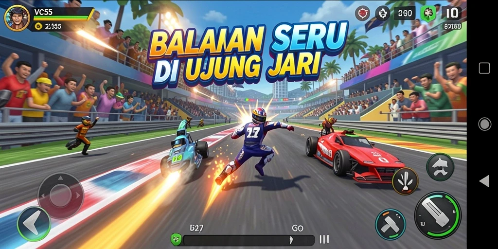 Tampilan menegangkan gameplay balapan VC55 yang seru